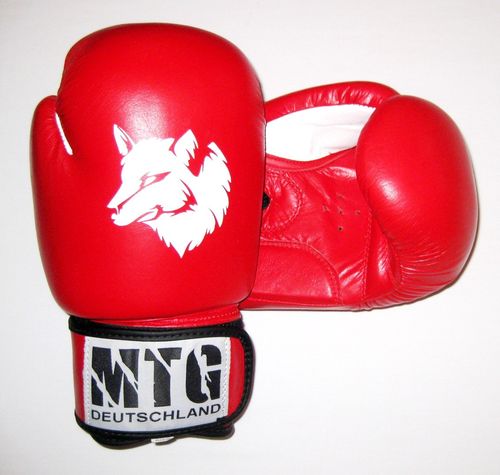 MTG Deutschland Boxhandschuhe, Echtleder in Carbon Optik, rot
